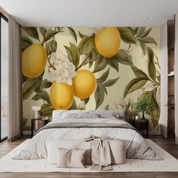 Carta da parati con limoni e fiori Carta da parati Carta da parati con limoni e fiori