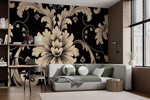 Elegante disegno floreale su sfondo nero Carta da parati Elegante disegno floreale su sfondo nero