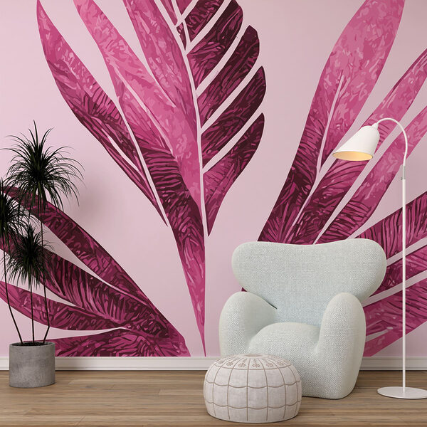 Design a fogliame rosa vibrante Carta da parati Design a fogliame rosa vibrante