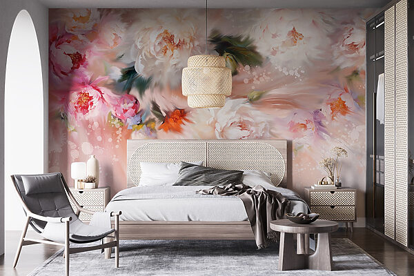 Pittura di fiori su sfondo rosa Carta da parati murale Pittura di fiori su sfondo rosa