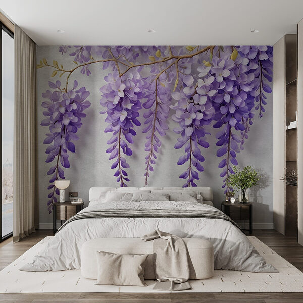 Ramo con fiori viola Carta da parati Ramo con fiori viola