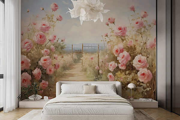 Pittura di rose rosa Carta da parati Pittura di rose rosa