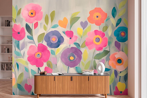 Pittura di fiori e foglie Carta da parati Pittura di fiori e foglie