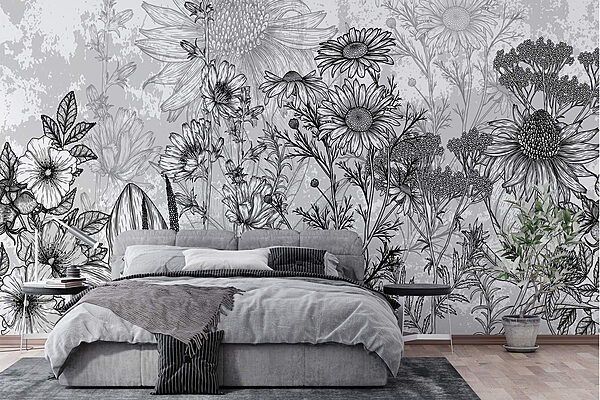 Immagine in bianco e nero di fiori Carta da parati Immagine in bianco e nero di fiori