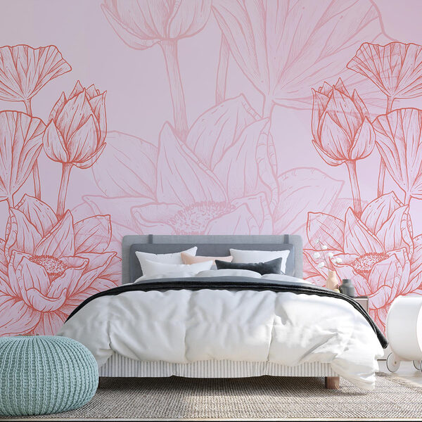 Disegno di fiori bianchi e rosa Carta da parati Disegno di fiori bianchi e rosa