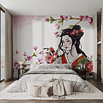 Carta da parati Donna in kimono con fiori