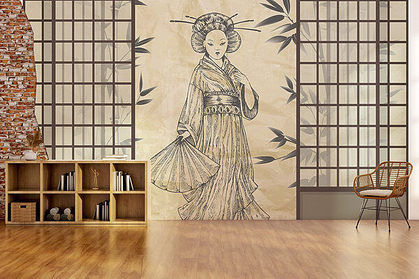 Disegno di una donna in kimono Carta da parati Disegno di una donna in kimono