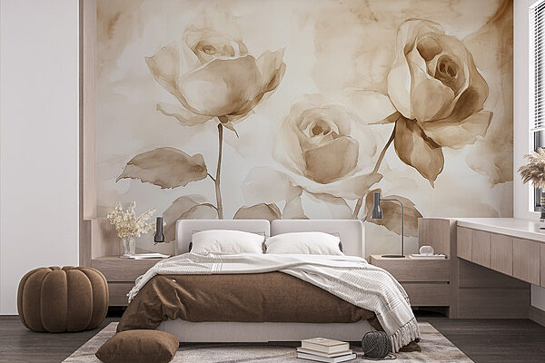 Pittura di rose con foglie Carta da parati Pittura di rose con foglie