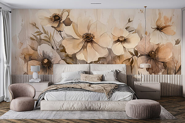 Pittura di fiori su una parete Carta da parati Pittura di fiori su una parete