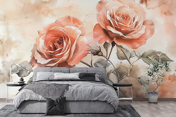 Pittura di due rose Carta da parati Pittura di due rose
