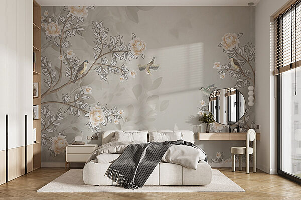 Carta da parati con uccelli su un ramo d'albero Carta da parati Carta da parati con uccelli su un ramo d'albero