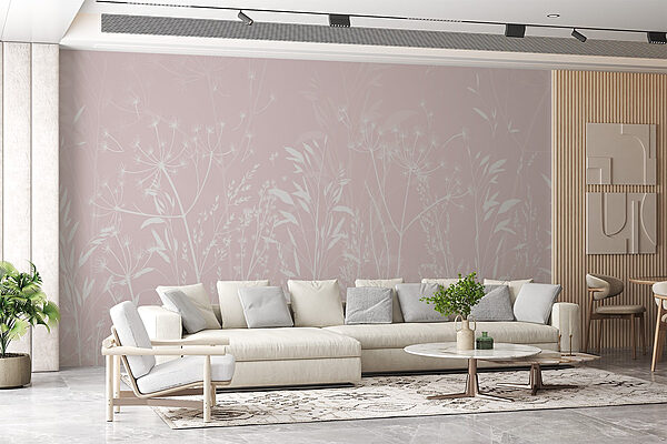 Delicati fiori su sfondo rosa tenue Carta da parati Delicati fiori su sfondo rosa tenue