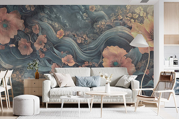 Pittura di fiori e onde Carta da parati Pittura di fiori e onde