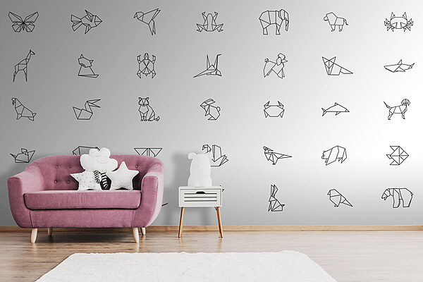 Collezione di animali origami Carta da parati Collezione di animali origami