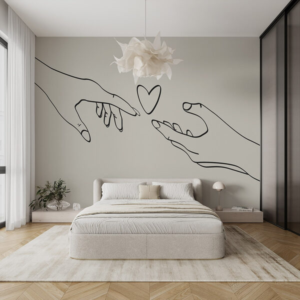 Disegno di due mani che toccano un cuore Carta da parati Disegno di due mani che toccano un cuore
