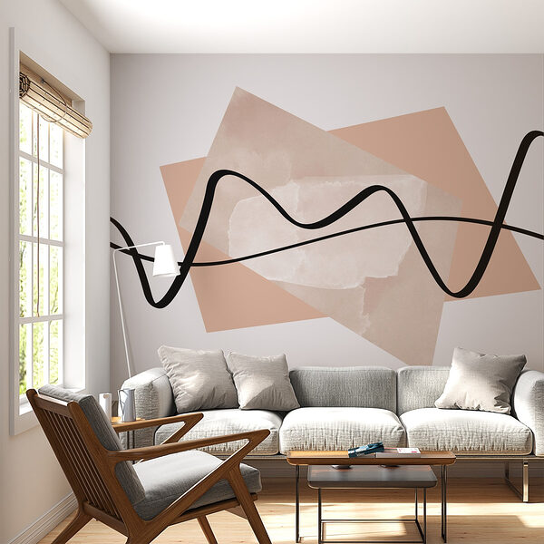 Linea nera su sfondo bianco e rosa Carta da parati Linea nera su sfondo bianco e rosa