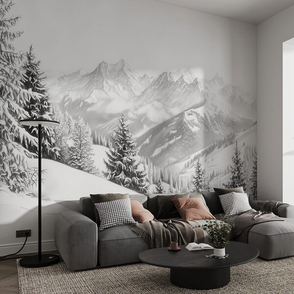Carta da parati murale Montagna innevata con alberi e montagne sullo sfondo (COD: w02353) Carta da parati murale Carta da parati murale Montagna innevata con alberi e montagne sullo sfondo (COD: w02353)