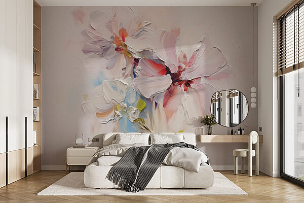 Pittura di fiori su una superficie bianca Carta da parati Pittura di fiori su una superficie bianca