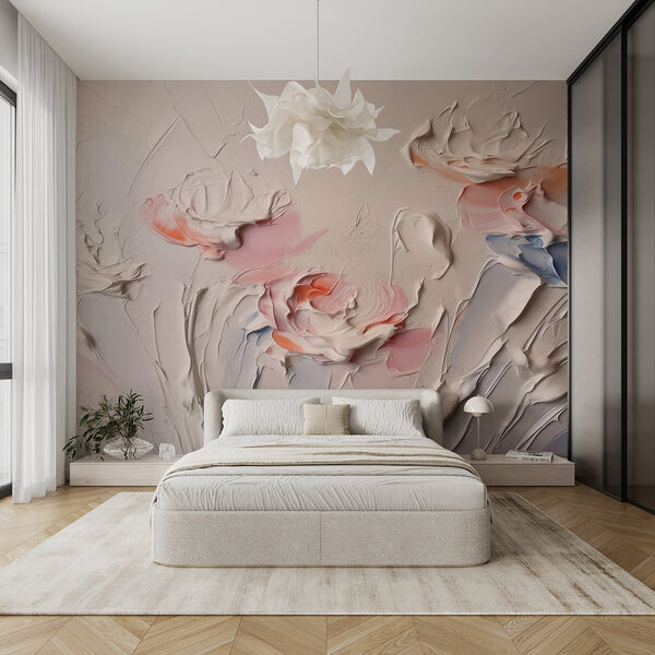 Pittura di fiori con vernice bianca e rosa Carta da parati Pittura di fiori con vernice bianca e rosa