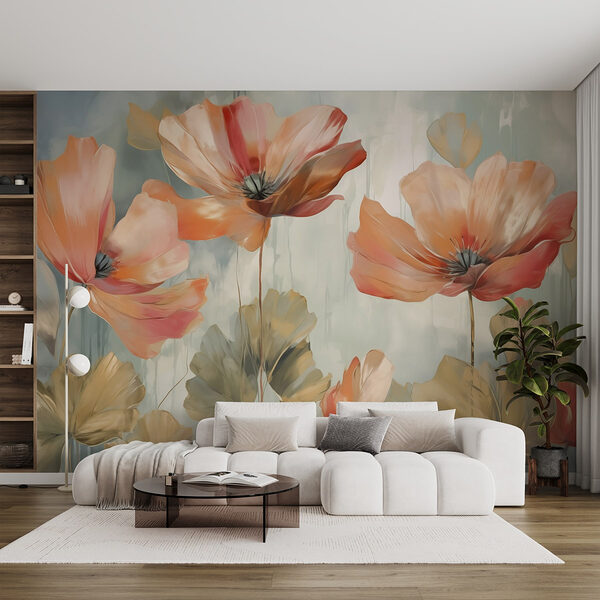 Pittura di fiori su una parete Carta da parati Pittura di fiori su una parete