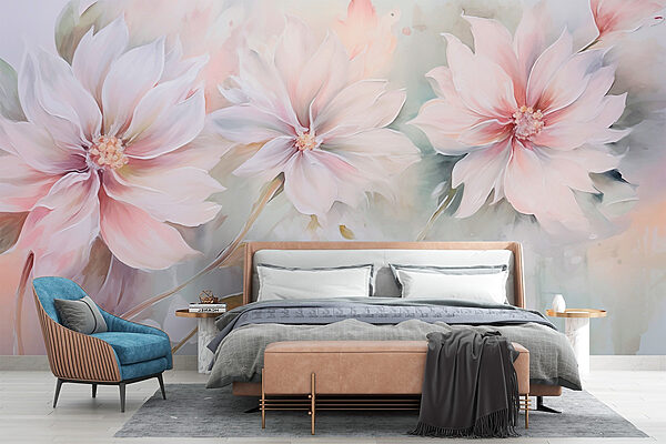 Pittura di fiori su una superficie bianca Carta da parati Pittura di fiori su una superficie bianca