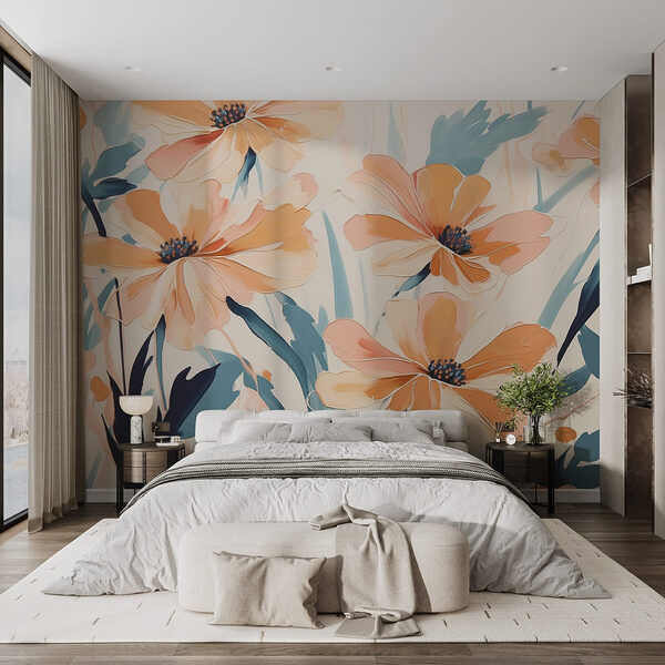 Pittura di fiori su una superficie bianca Carta da parati Pittura di fiori su una superficie bianca