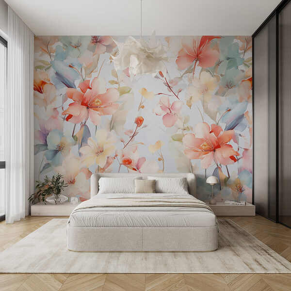 Fiori colorati su sfondo bianco Carta da parati Fiori colorati su sfondo bianco