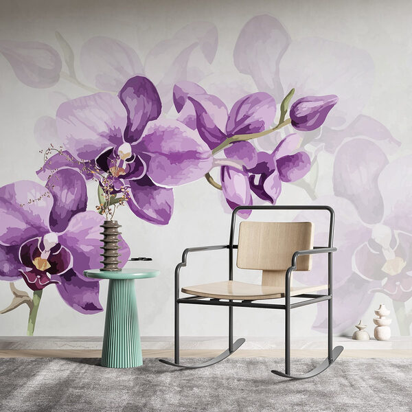 Fiori viola su un ramo Carta da parati Fiori viola su un ramo