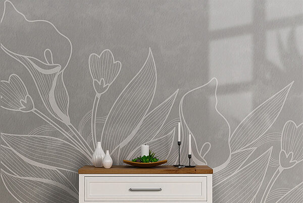 Disegno a linee bianche di fiori Carta da parati Disegno a linee bianche di fiori