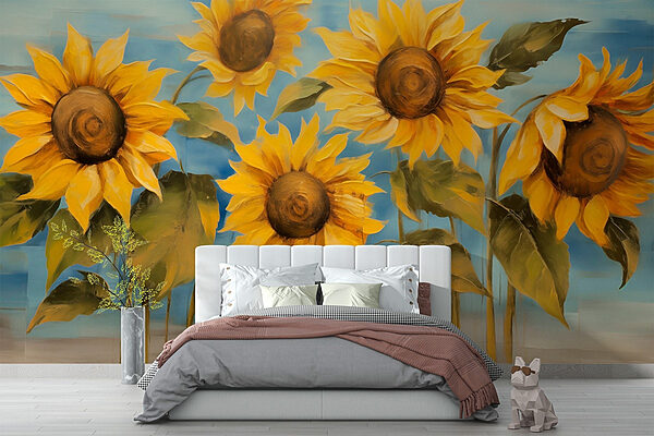 Quadro di girasoli su una parete Carta da parati Quadro di girasoli su una parete