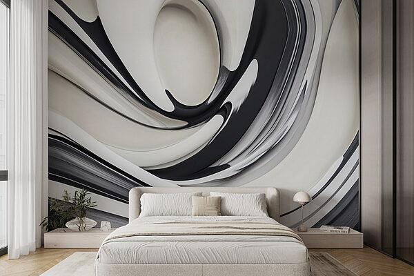Design a volute in bianco e nero Carta da parati Design a volute in bianco e nero