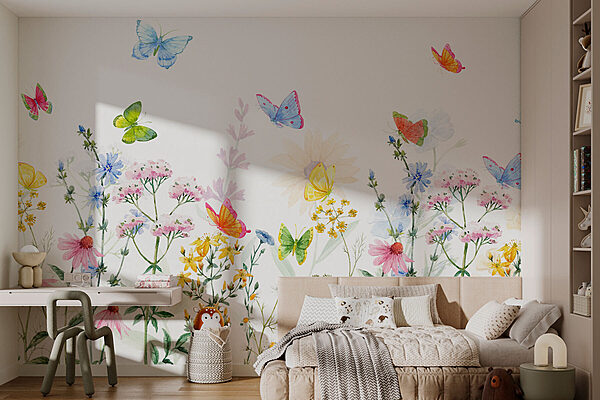 Pittura di fiori e farfalle Carta da parati Pittura di fiori e farfalle