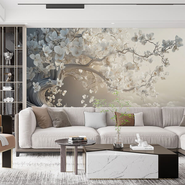 Albero bianco con fiori bianchi