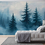 Carta da parati Foresta nebbiosa con alberi