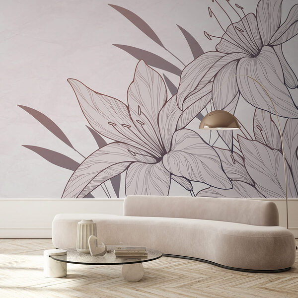 Disegno di fiori e foglie Carta da parati Disegno di fiori e foglie