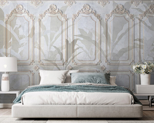 Parete con disegni ornamentali bianchi e marroni Carta da parati Parete con disegni ornamentali bianchi e marroni