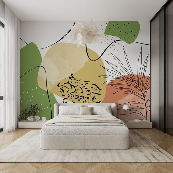Arte colorata con forme nere e verdi Carta da parati Arte colorata con forme nere e verdi