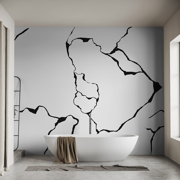 Disegno in bianco e nero di una superficie screpolata Carta da parati Disegno in bianco e nero di una superficie screpolata