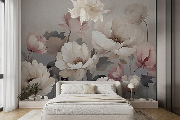 Pittura di fiori su una parete Carta da parati Pittura di fiori su una parete