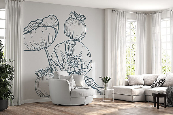Disegno di fiori e boccioli Carta da parati Disegno di fiori e boccioli