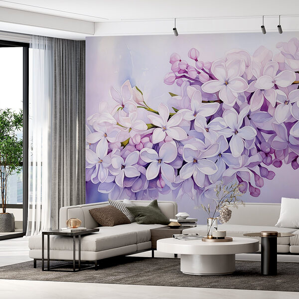 Pittura di un ramo di fiori viola Carta da parati Pittura di un ramo di fiori viola