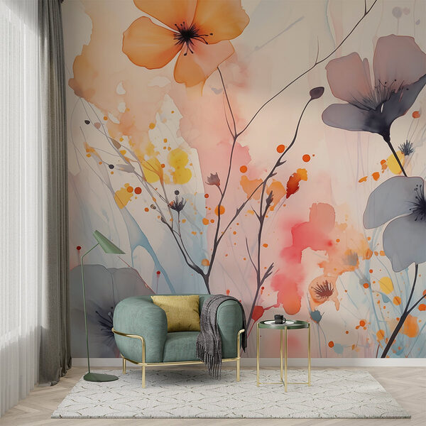 Pittura di fiori su sfondo bianco Carta da parati Pittura di fiori su sfondo bianco