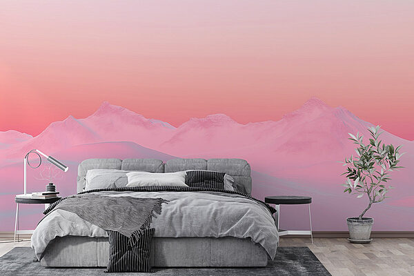 Cielo rosa e blu su una catena montuosa innevata Carta da parati Cielo rosa e blu su una catena montuosa innevata