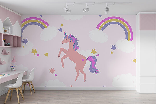 Unicorno con arcobaleni e stelle Carta da parati Unicorno con arcobaleni e stelle