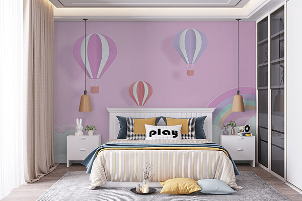 Sfondo rosa con palloncini e arcobaleno Carta da parati Sfondo rosa con palloncini e arcobaleno