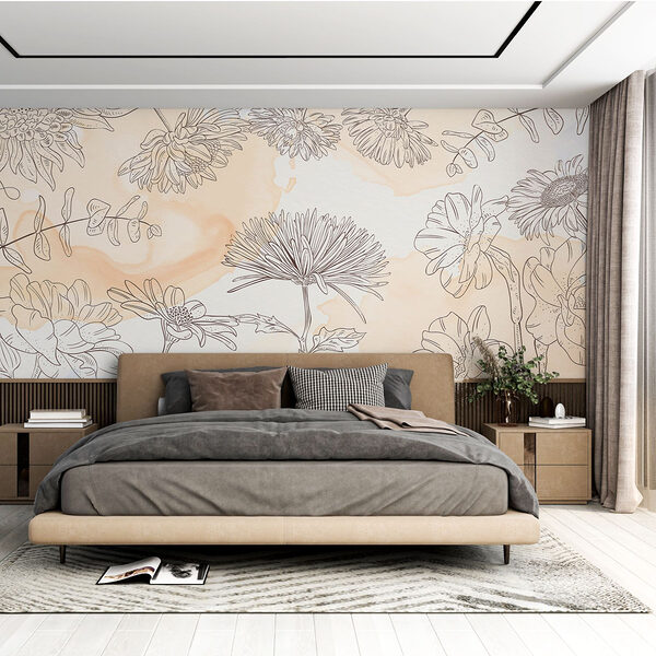 Disegno di fiori su sfondo acquerellato Carta da parati Disegno di fiori su sfondo acquerellato