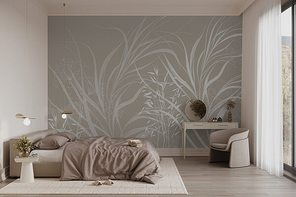 Disegno floreale bianco su sfondo grigio Carta da parati Disegno floreale bianco su sfondo grigio
