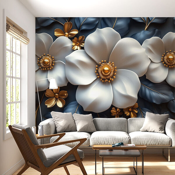 Fiori eleganti circondati da un fogliame rigoglioso Carta da parati Fiori eleganti circondati da un fogliame rigoglioso