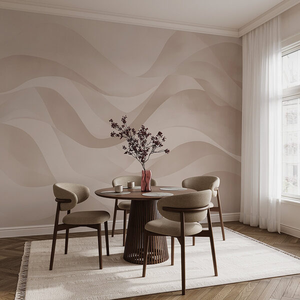 Carta da parati murale Sfondo bianco e rosa con linee ondulate