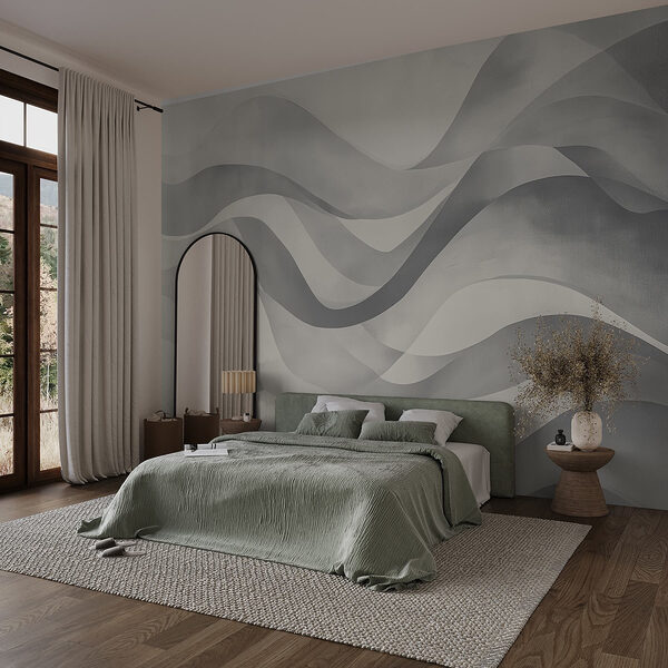 Carta da parati murale Sfondo grigio e bianco con linee ondulate